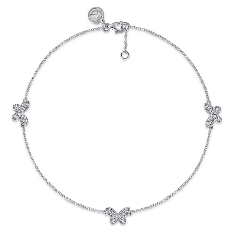 Butterfly - 925 Sterling Silver and White Sapphire Butterfly Anklet - Shot 1