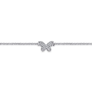 Butterfly - 925 Sterling Silver and White Sapphire Butterfly Anklet