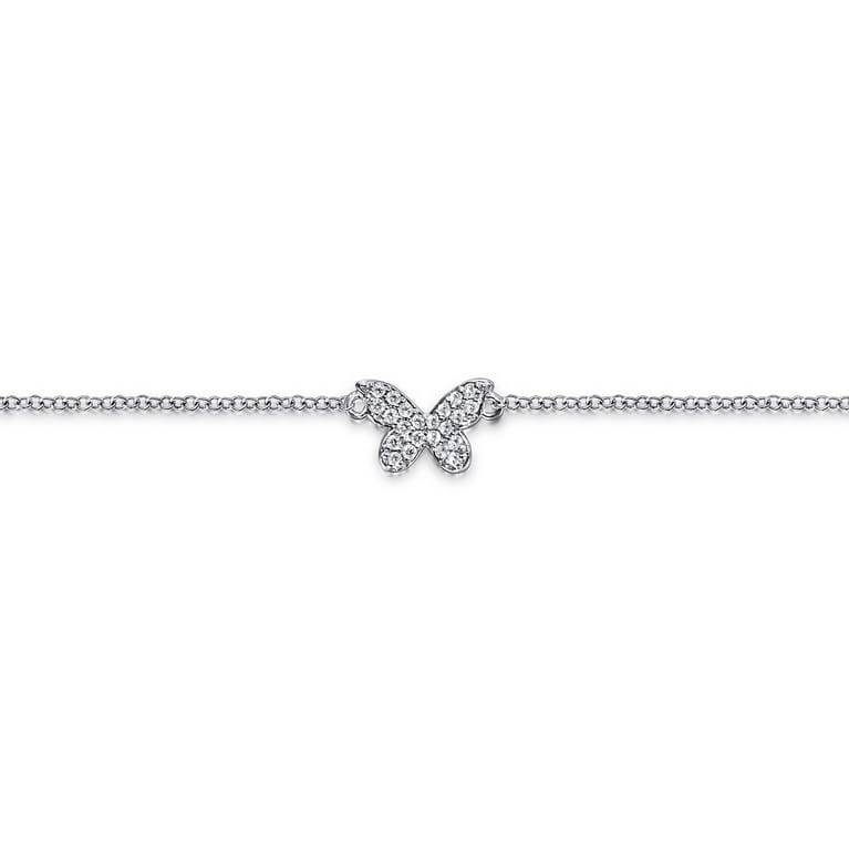 Butterfly - 925 Sterling Silver and White Sapphire Butterfly Anklet - Shot 2