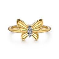 Butterfly - Butterfly Ring 14K Yellow Gold Diamond 0.03ct