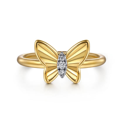Butterfly - Butterfly Ring 14K Yellow Gold Diamond 0.03ct