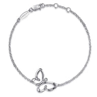 Butterfly - Sterling Silver Chain Bracelet with White Sapphire Butterfly Charm