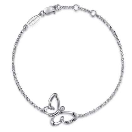 Butterfly - Sterling Silver Chain Bracelet with White Sapphire Butterfly Charm
