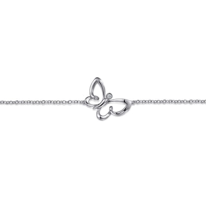 Butterfly - Sterling Silver Chain Bracelet with White Sapphire Butterfly Charm