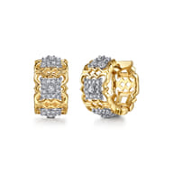 Byzantine Flower - 18K White  Yellow Gold Diamond Floral Huggie Earrings