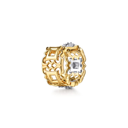 Byzantine Flower - 18K White  Yellow Gold Diamond Floral Huggie Earrings