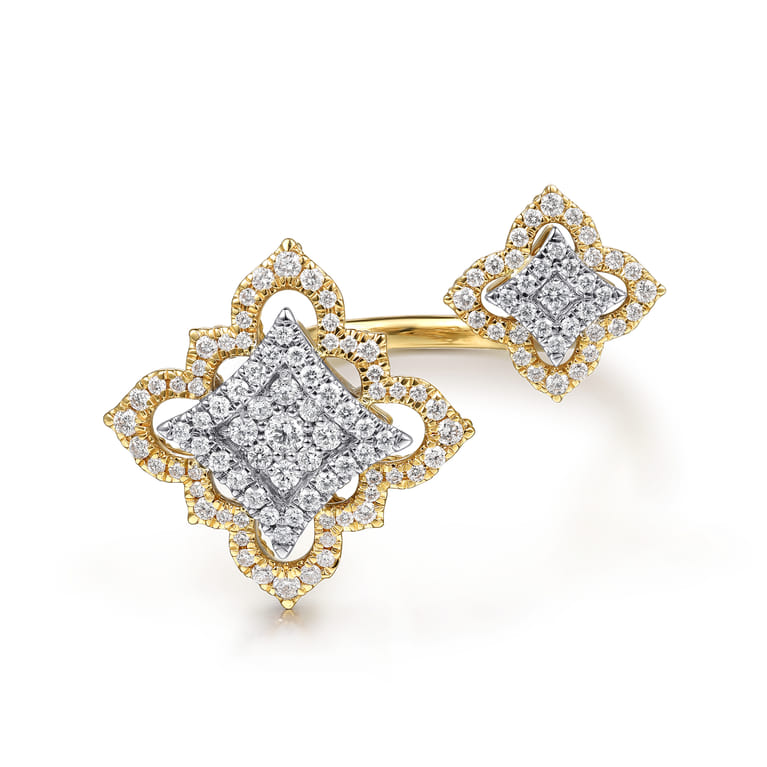Byzantine Flower - 18K White  Yellow Gold Diamond Floral Open Ring - 1.04 ct - Shot 1