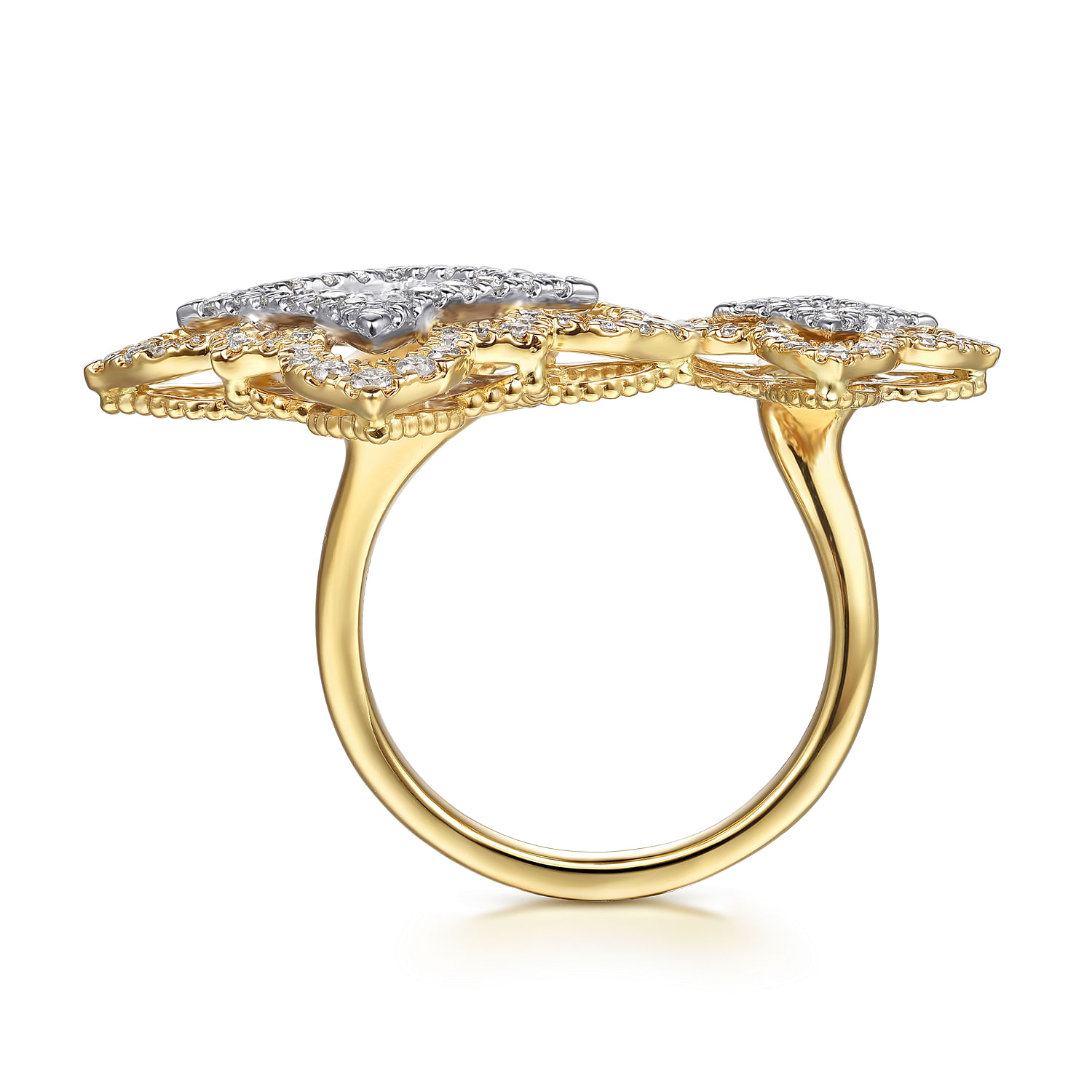 Byzantine Flower - 18K White  Yellow Gold Diamond Floral Open Ring
