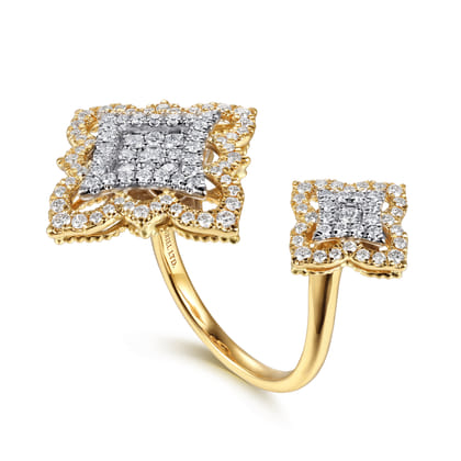 Byzantine Flower - 18K White  Yellow Gold Diamond Floral Open Ring