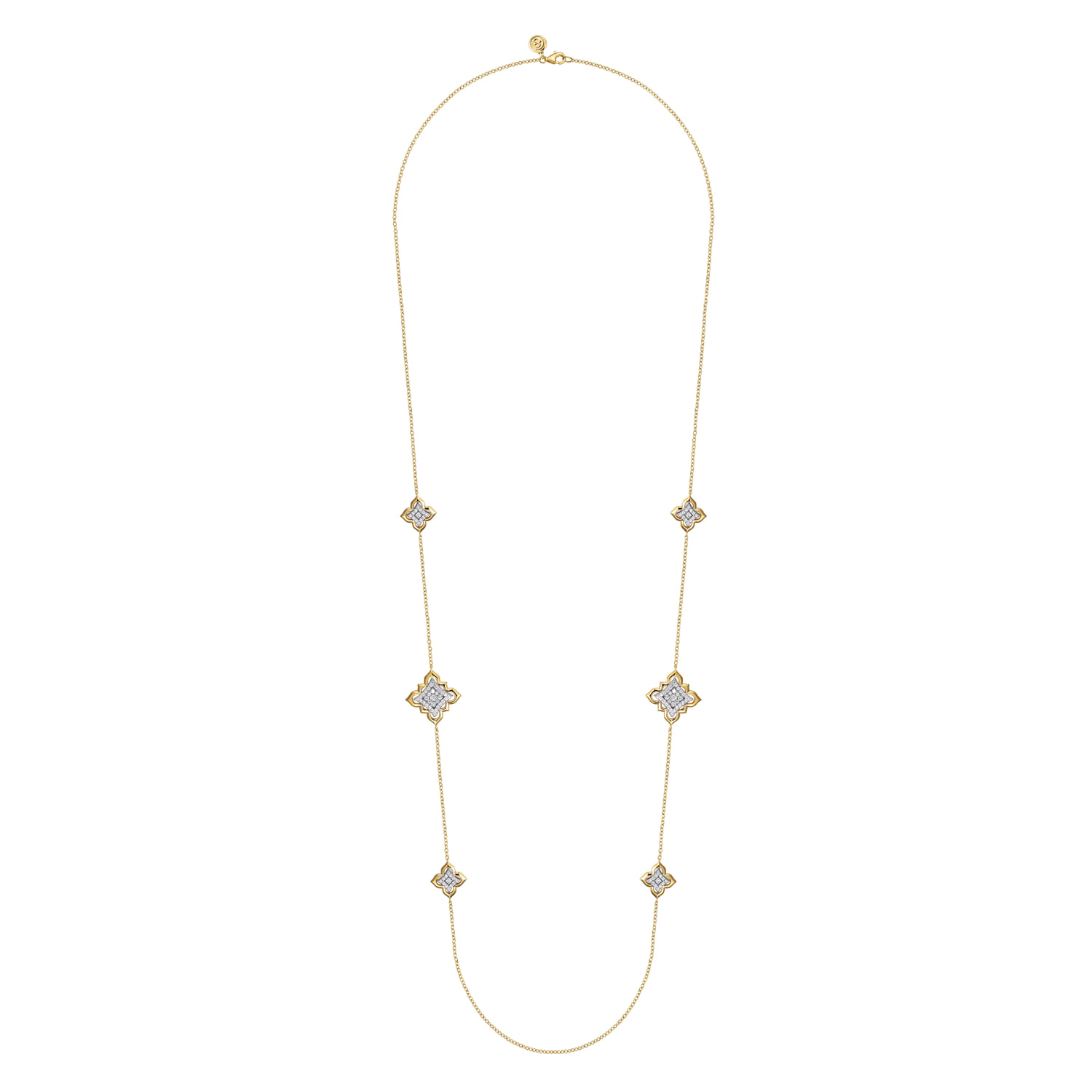 Byzantine Flower - 18K White  Yellow Gold Diamond Floral Station Necklace