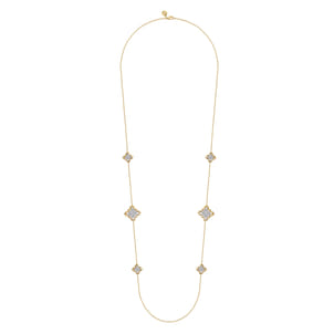 Byzantine Flower - 18K White  Yellow Gold Diamond Floral Station Necklace