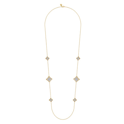 Byzantine Flower - 18K White  Yellow Gold Diamond Floral Station Necklace