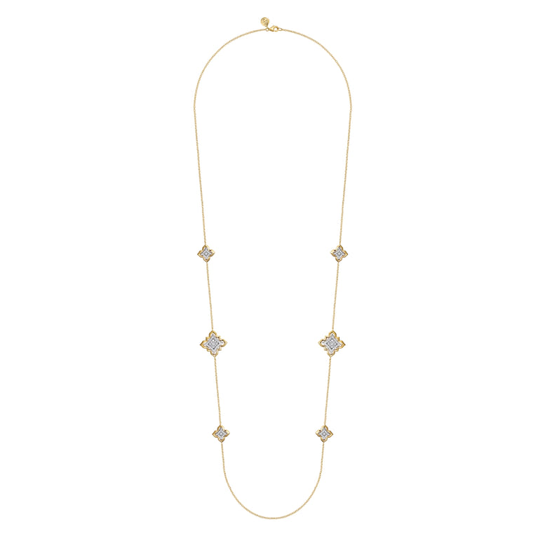 Byzantine Flower - 18K White  Yellow Gold Diamond Floral Station Necklace - 2 ct - Shot 3