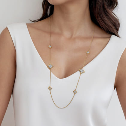 Byzantine Flower - 18K White  Yellow Gold Diamond Floral Station Necklace