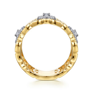 Byzantine Flower - 18K White  Yellow Gold Diamond Floral Wide Band Ring