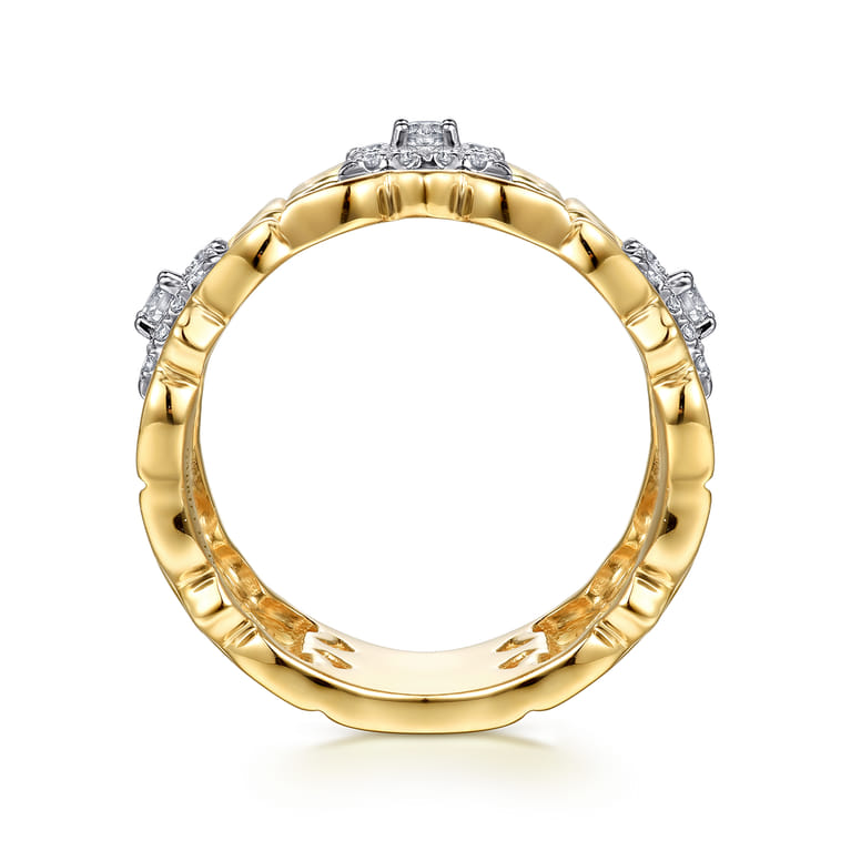 Byzantine Flower - 18K White  Yellow Gold Diamond Floral Wide Band Ring - 0.37 ct - Shot 2