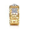 Byzantine Flower - 18K White  Yellow Gold Diamond Floral Wide Band Ring - 0.37 ct