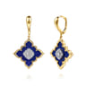 Byzantine Flower - 18K White  Yellow Gold Diamond and Lapis Floral Drop Earrings - 0.52 ct