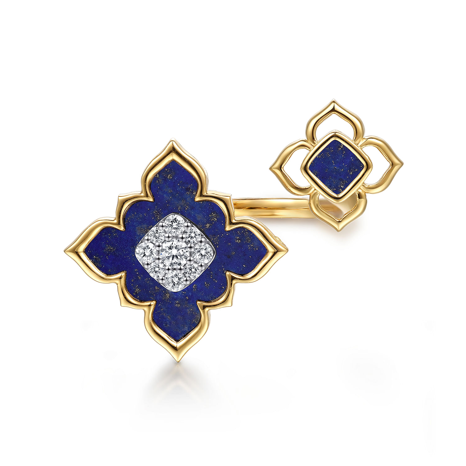 Byzantine Flower - 18K White  Yellow Gold Diamond and Lapis Floral Open Ring