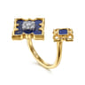 Byzantine Flower - 18K White  Yellow Gold Diamond and Lapis Floral Open Ring - 0.26 ct