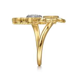 Byzantine Flower - 18K White  Yellow Gold Diamond and Lapis Floral Open Ring