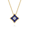 Byzantine Flower - 18K White  Yellow Gold Diamond and Lapis Floral Pendant Necklace - 0.09 ct