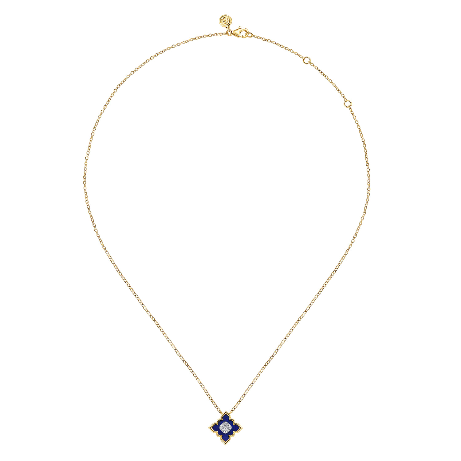 Byzantine Flower - 18K White  Yellow Gold Diamond and Lapis Floral Pendant Necklace