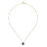 Byzantine Flower - 18K White  Yellow Gold Diamond and Lapis Floral Pendant Necklace - 0.09 ct