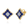 Byzantine Flower - 18K White  Yellow Gold Diamond and Lapis Floral Stud Earrings - 0.52 ct