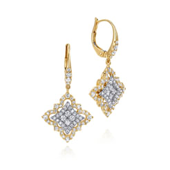 Byzantine Flower - 18K White-Yellow Gold Floral Diamond Drop Earrings