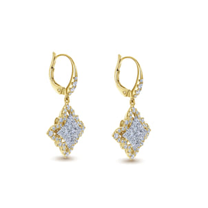 Byzantine Flower - 18K White-Yellow Gold Floral Diamond Drop Earrings