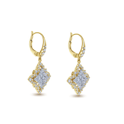 Byzantine Flower - 18K White-Yellow Gold Floral Diamond Drop Earrings