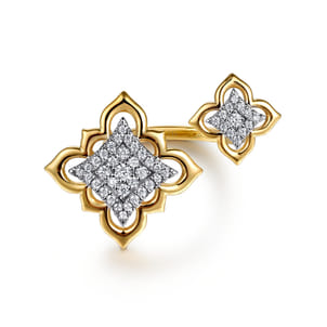 Byzantine Flower - 18K White  Yellow Gold Graduating Diamond Floral Open Ring
