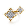 Byzantine Flower - 18K White  Yellow Gold Graduating Diamond Floral Open Ring - 0.5 ct