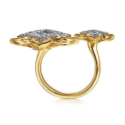 Byzantine Flower - 18K White  Yellow Gold Graduating Diamond Floral Open Ring