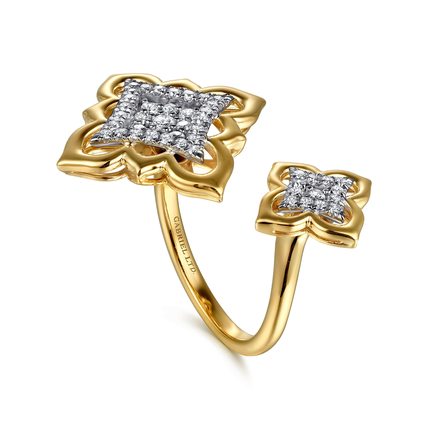 Byzantine Flower - 18K White  Yellow Gold Graduating Diamond Floral Open Ring