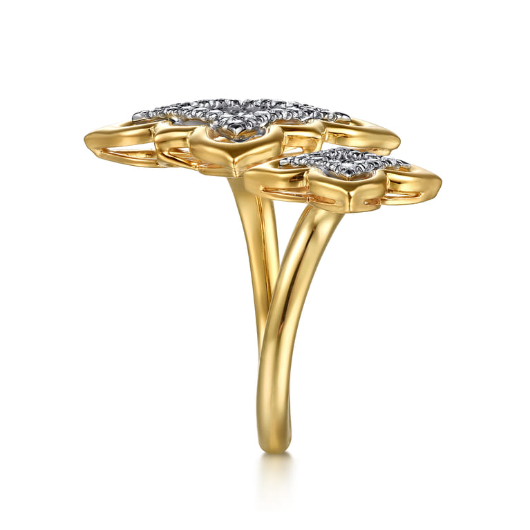 Byzantine Flower - 18K White  Yellow Gold Graduating Diamond Floral Open Ring - 0.5 ct - Shot 4