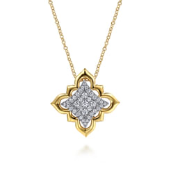 18K White & Yellow Gold Graduating Diamond Floral Pendant Necklace