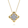 Byzantine Flower - 18K White  Yellow Gold Graduating Diamond Floral Pendant Necklace - 0.75 ct