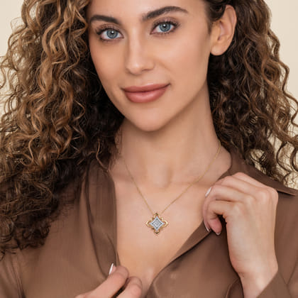 Byzantine Flower - 18K White  Yellow Gold Graduating Diamond Floral Pendant Necklace