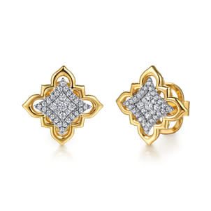 Byzantine Flower - 18K White  Yellow Gold Graduating Diamond Floral Stud Earrings