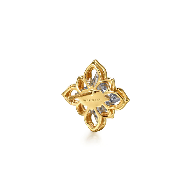 Byzantine Flower - 18K White  Yellow Gold Graduating Diamond Floral Stud Earrings