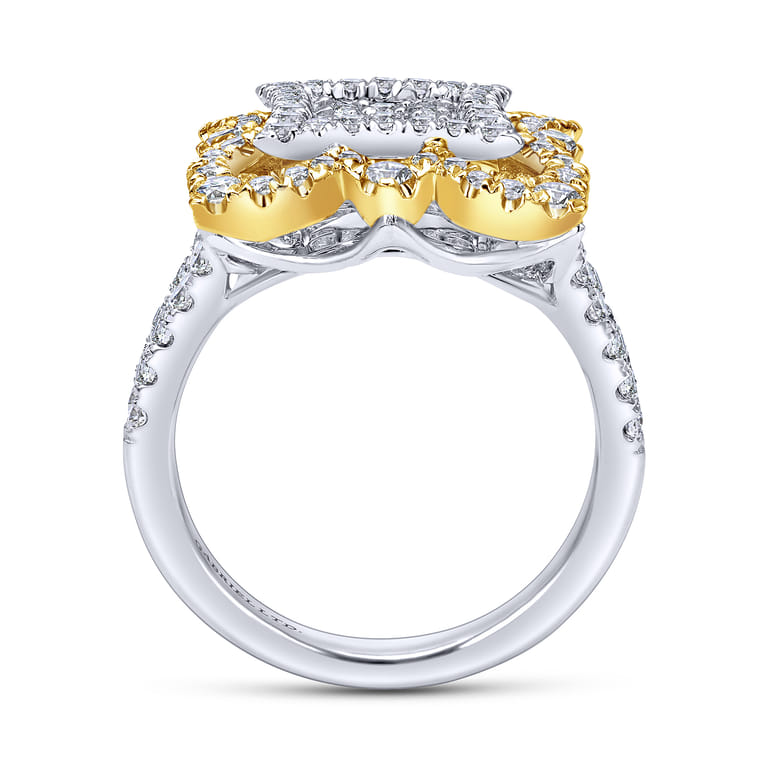 Byzantine Flower - 18K White-Yellow Gold Intricate Square Diamond Pave Statement Ring - 1.14 ct - Shot 2