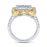 Byzantine Flower - 18K White-Yellow Gold Intricate Square Diamond Pave Statement Ring - 1.14 ct