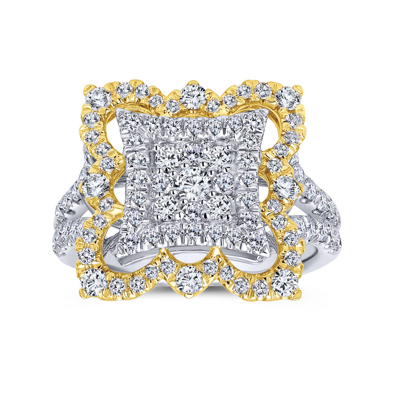 Byzantine Flower - 18K White-Yellow Gold Intricate Square Diamond Pave Statement Ring - 1.14 ct - Shot 4