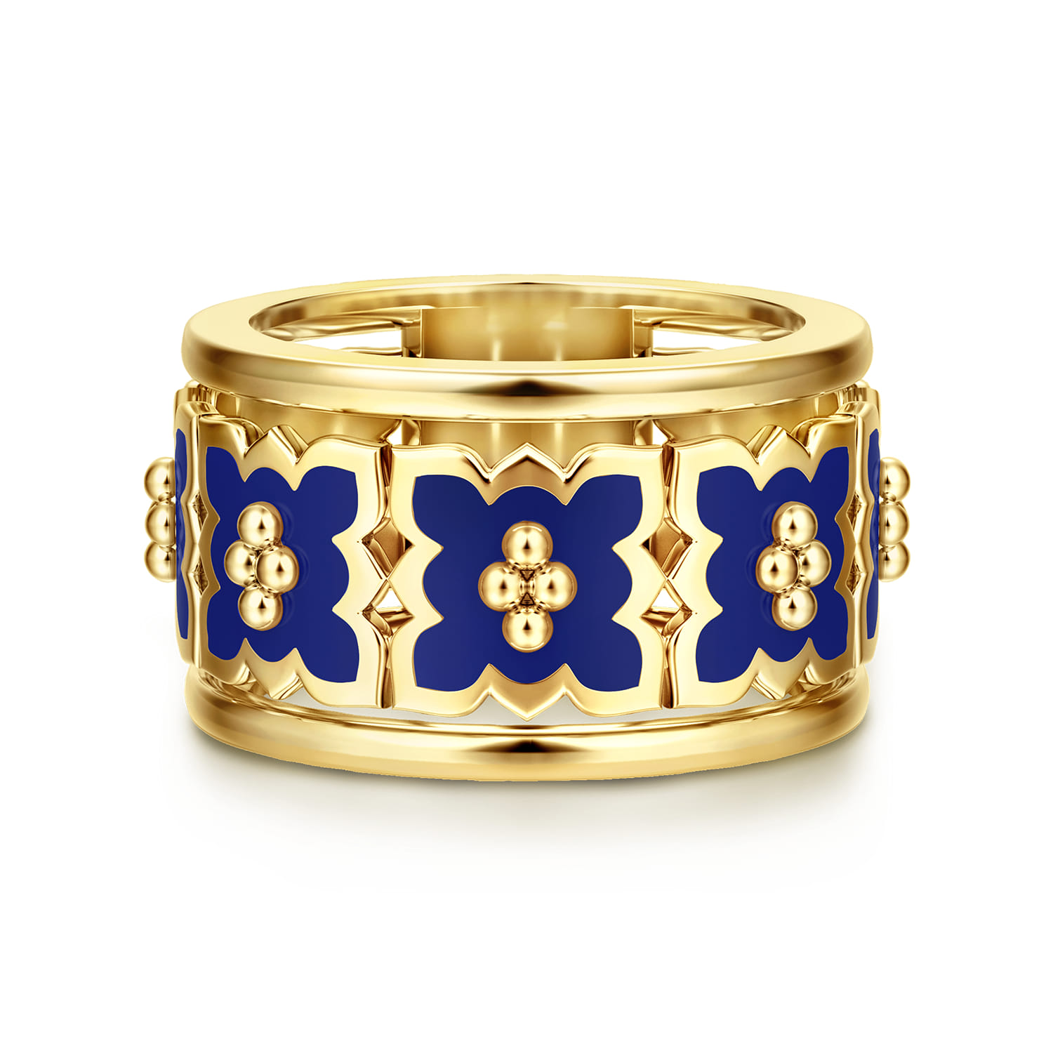 Byzantine Flower - 18K Yellow Gold Beaded Floral Drop Necklace with Chrome Blue Enamel