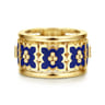 Byzantine Flower - 18K Yellow Gold Beaded Floral Drop Necklace with Chrome Blue Enamel