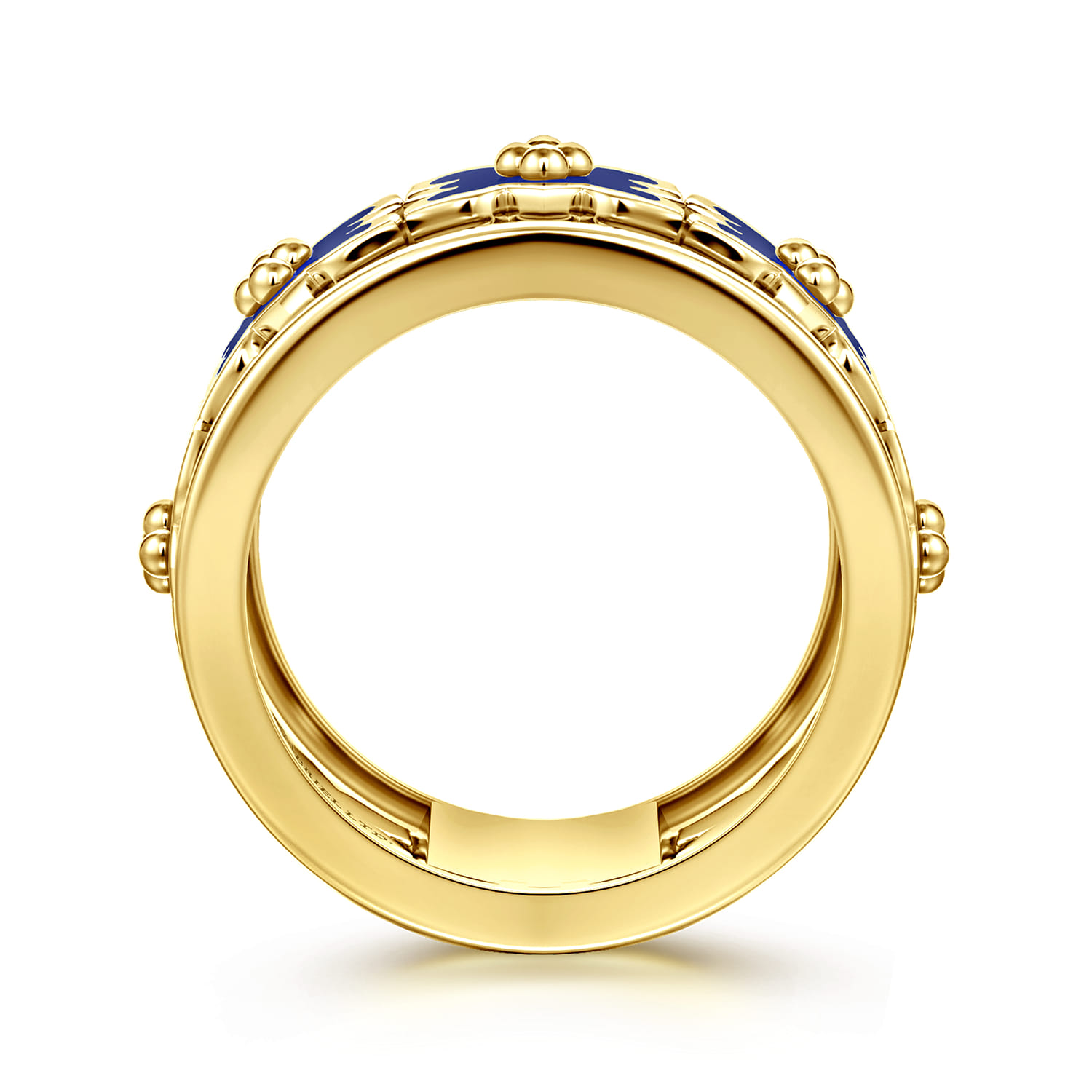 Byzantine Flower - 18K Yellow Gold Beaded Floral Drop Necklace with Chrome Blue Enamel