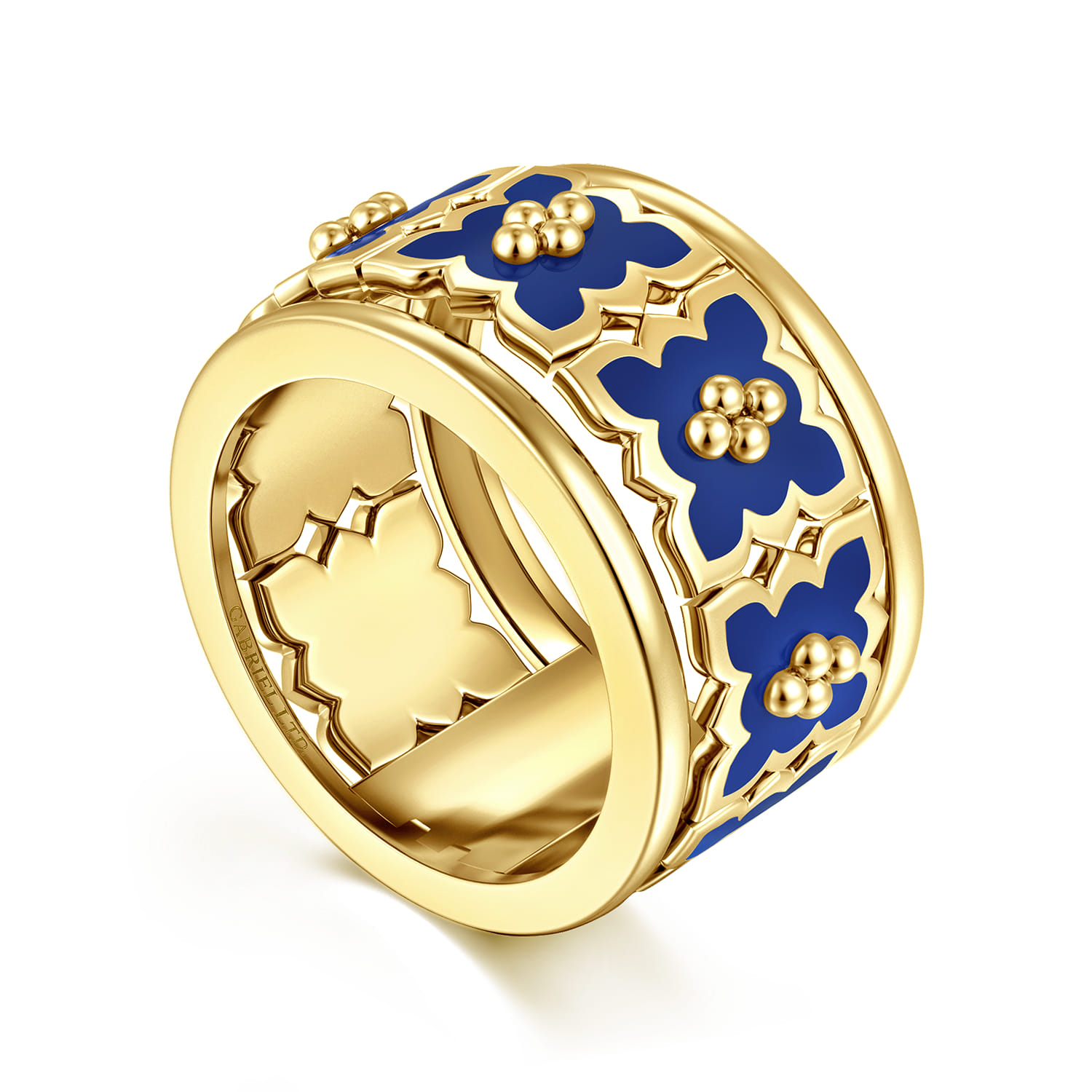 Byzantine Flower - 18K Yellow Gold Beaded Floral Drop Necklace with Chrome Blue Enamel