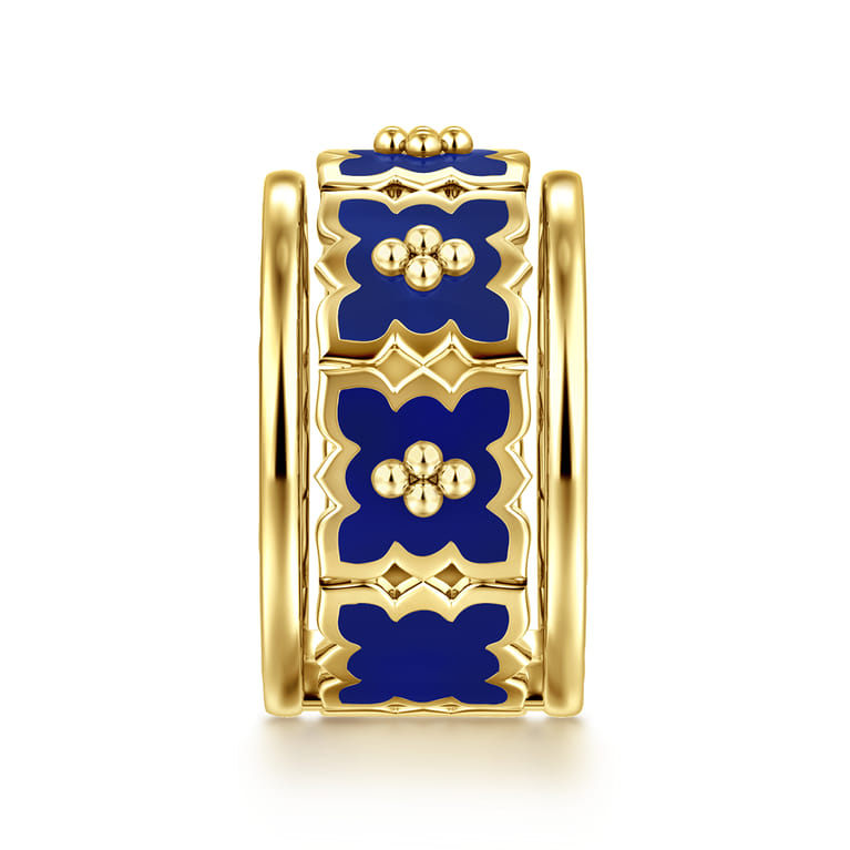 Byzantine Flower - 18K Yellow Gold Beaded Floral Drop Necklace with Chrome Blue Enamel - Shot 4